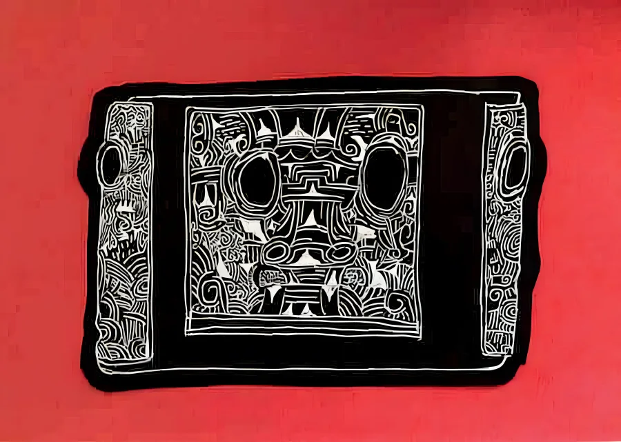 红底黑白神徽版画