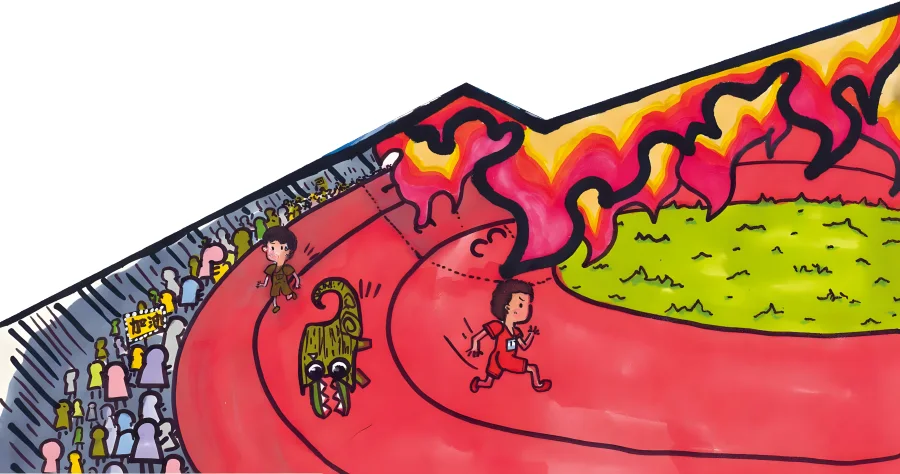 红色跑道与神徽赛场